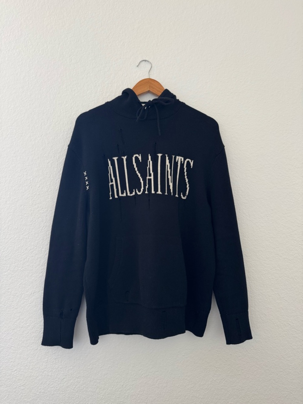 AllSaints Black Logo Knit Hoodie Sweatshirt